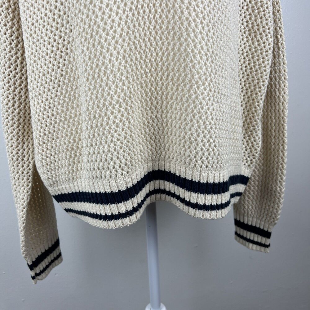 Arizona Sweater Women Large Beach Blue Varsity Pullover V-Neck Open Knit Casual - Picture 8 of 13